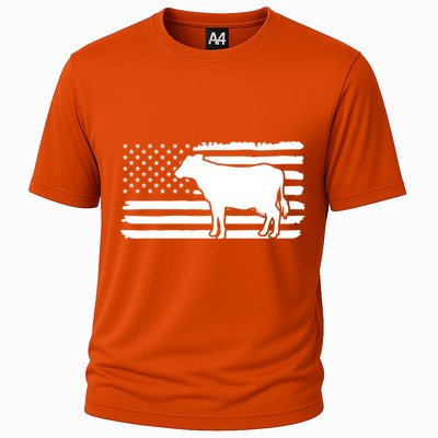 Cow American Flag With Cow Vintage Look Patriotic Famer Gift Cooling Performance Crew T-Shirt