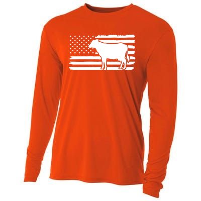 Cow American Flag With Cow Vintage Look Patriotic Famer Gift Cooling Performance Long Sleeve Crew