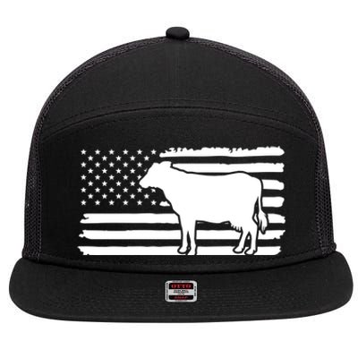 Cow American Flag With Cow Vintage Look Patriotic Famer Gift 7 Panel Mesh Trucker Snapback Hat