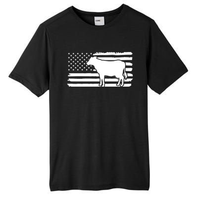 Cow American Flag With Cow Vintage Look Patriotic Famer Gift Tall Fusion ChromaSoft Performance T-Shirt