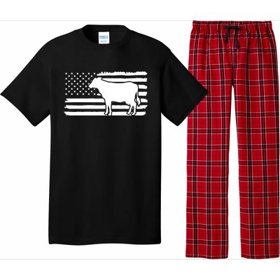 Cow American Flag With Cow Vintage Look Patriotic Famer Gift Pajama Set