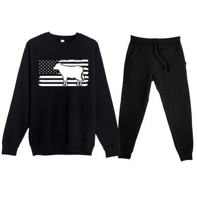 Cow American Flag With Cow Vintage Look Patriotic Famer Gift Premium Crewneck Sweatsuit Set