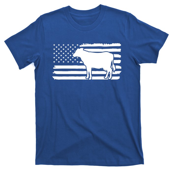 Cow American Flag With Cow Vintage Look Patriotic Famer Gift T-Shirt