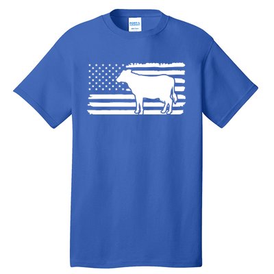 Cow American Flag With Cow Vintage Look Patriotic Famer Gift Tall T-Shirt