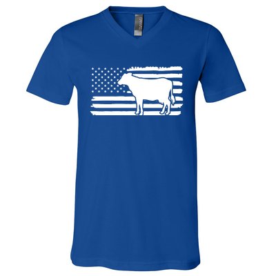 Cow American Flag With Cow Vintage Look Patriotic Famer Gift V-Neck T-Shirt