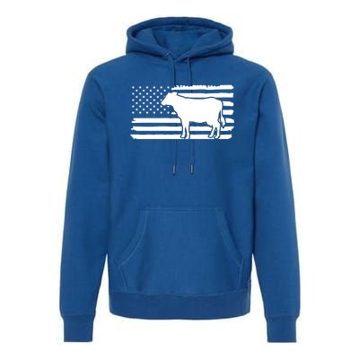 Cow American Flag With Cow Vintage Look Patriotic Famer Gift Premium Hoodie