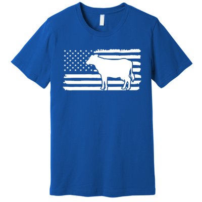 Cow American Flag With Cow Vintage Look Patriotic Famer Gift Premium T-Shirt