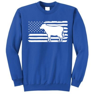 Cow American Flag With Cow Vintage Look Patriotic Famer Gift Tall Sweatshirt