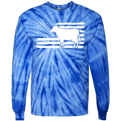 Cow American Flag With Cow Vintage Look Patriotic Famer Gift Tie-Dye Long Sleeve Shirt