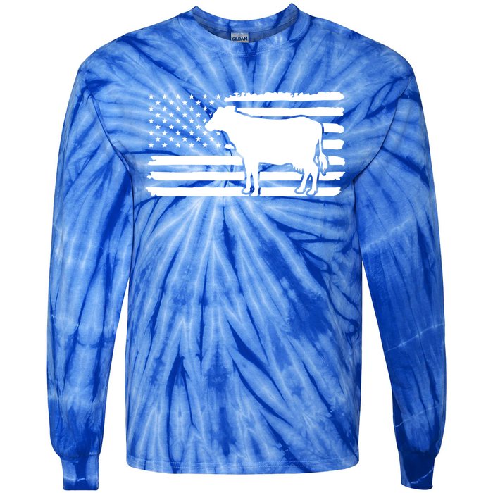 Cow American Flag With Cow Vintage Look Patriotic Famer Gift Tie-Dye Long Sleeve Shirt