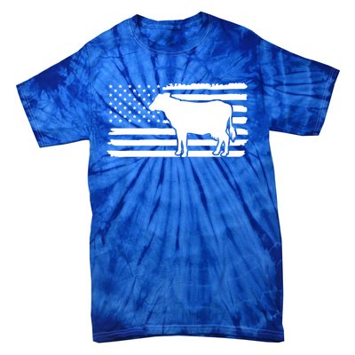 Cow American Flag With Cow Vintage Look Patriotic Famer Gift Tie-Dye T-Shirt