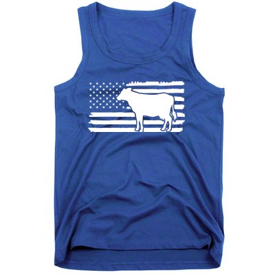 Cow American Flag With Cow Vintage Look Patriotic Famer Gift Tank Top