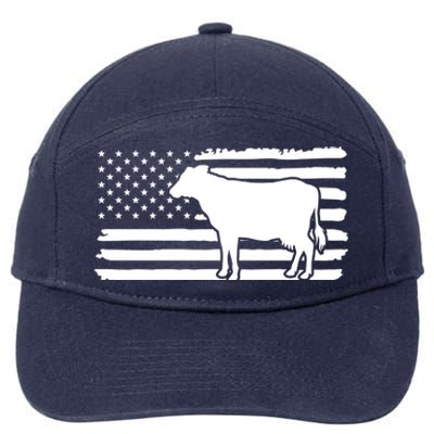 Cow American Flag With Cow Vintage Look Patriotic Famer Gift 7-Panel Snapback Hat