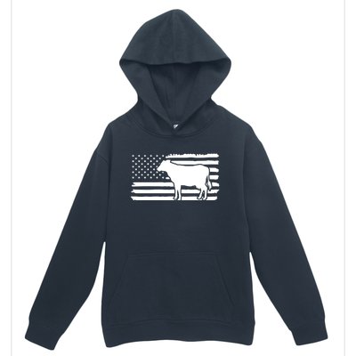 Cow American Flag With Cow Vintage Look Patriotic Famer Gift Urban Pullover Hoodie