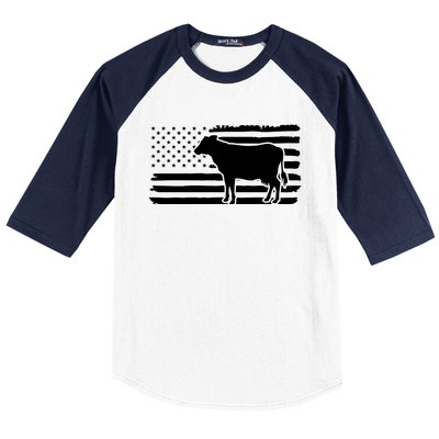 Cow American Flag With Cow Vintage Look Patriotic Famer Gift Baseball Sleeve Shirt