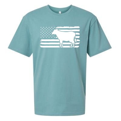 Cow American Flag With Cow Vintage Look Patriotic Famer Gift Sueded Cloud Jersey T-Shirt