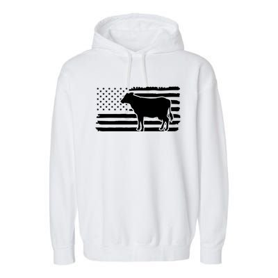 Cow American Flag With Cow Vintage Look Patriotic Famer Gift Garment-Dyed Fleece Hoodie