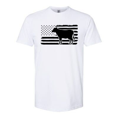 Cow American Flag With Cow Vintage Look Patriotic Famer Gift Softstyle CVC T-Shirt