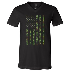 Camo American Flag Usa Camouflage V-Neck T-Shirt