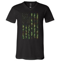 Camo American Flag Usa Camouflage V-Neck T-Shirt