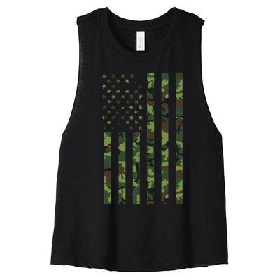 Camo American Flag Usa Camouflage Women's Racerback Cropped Tank