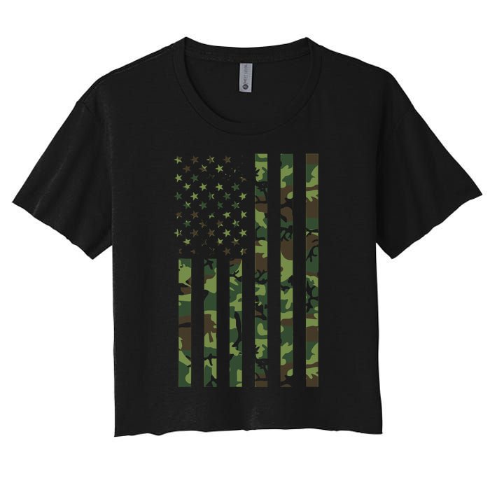 Camo American Flag Usa Camouflage Women's Crop Top Tee