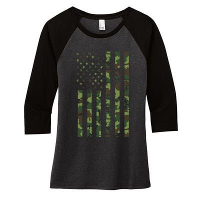 Camo American Flag Usa Camouflage Women's Tri-Blend 3/4-Sleeve Raglan Shirt