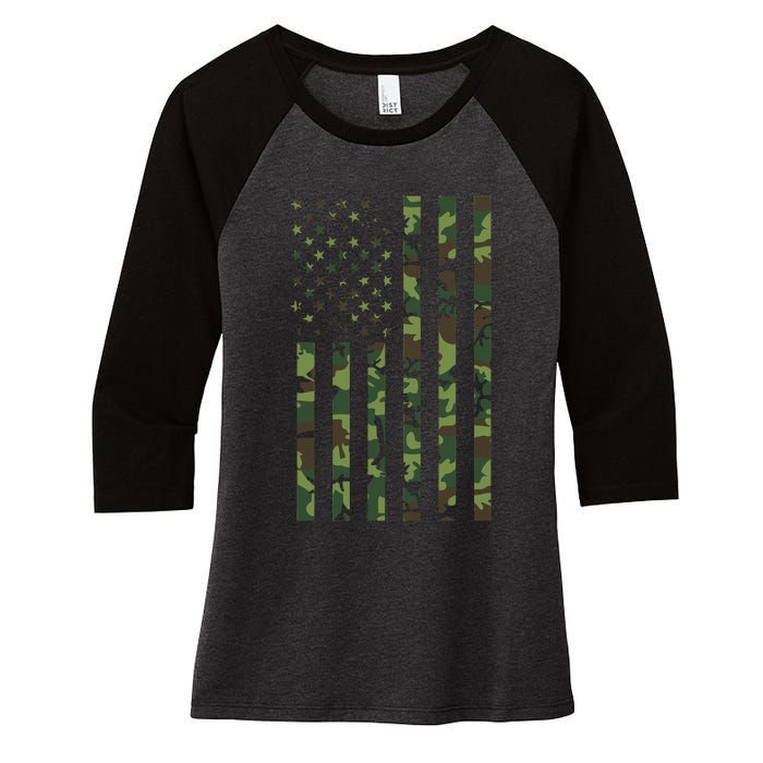 Camo American Flag Usa Camouflage Women's Tri-Blend 3/4-Sleeve Raglan Shirt