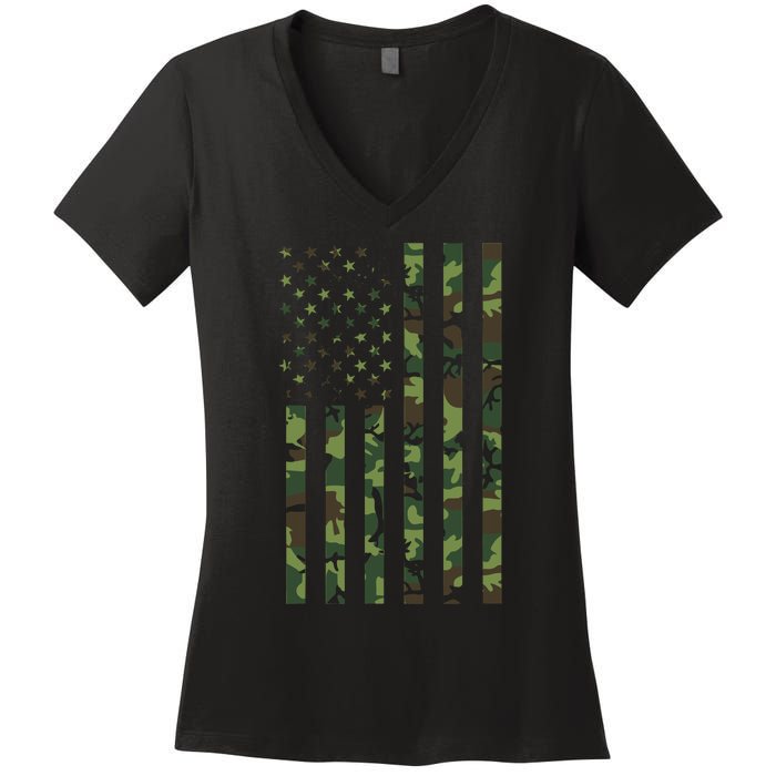 Camo American Flag Usa Camouflage Women's V-Neck T-Shirt