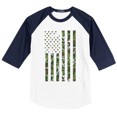 Camo American Flag Usa Camouflage Baseball Sleeve Shirt