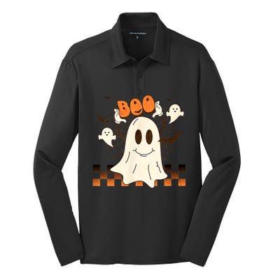 Cute And Funny Halloween Boo Ghost Silk Touch Performance Long Sleeve Polo