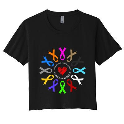 Cancer Awareness Fight Cancer Ribbon Women's Crop Top Tee