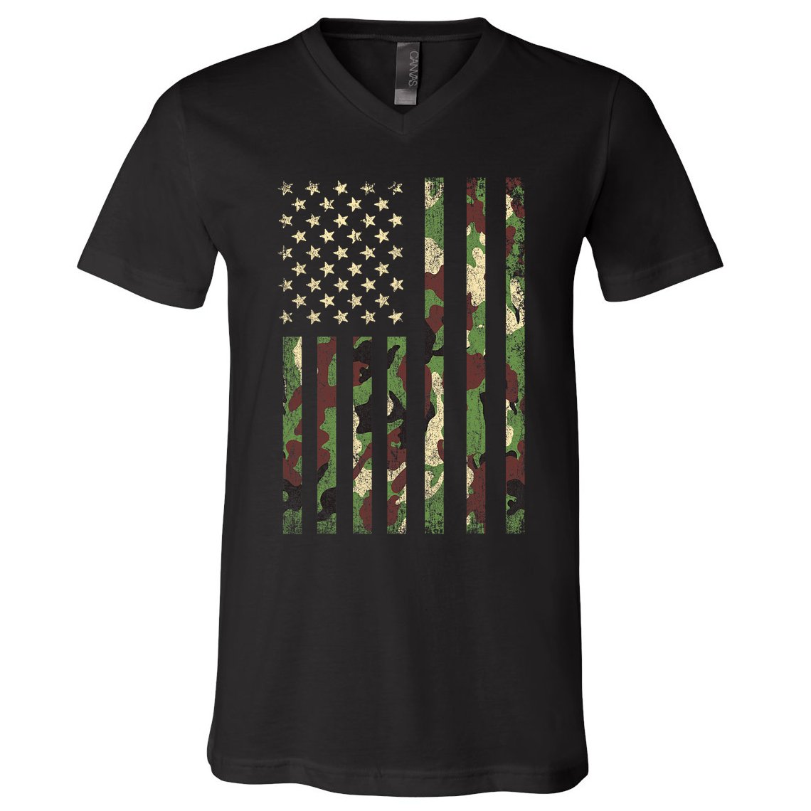 Camo American Flag Usa Camouflage V-Neck T-Shirt