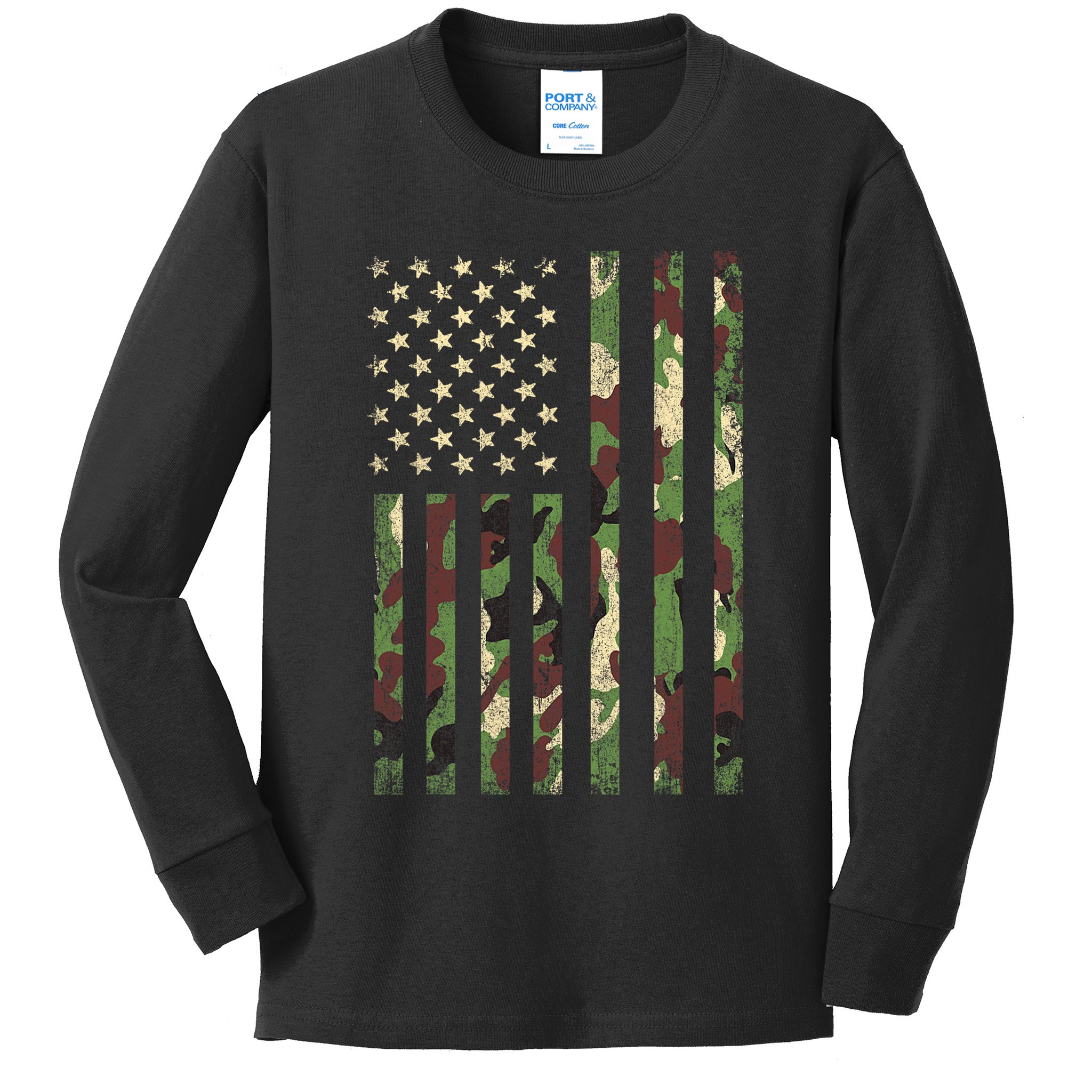 Camo American Flag Usa Camouflage Kids Long Sleeve Shirt