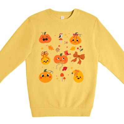 Cute Autumn Fall Pumpkins Ribbons Bows Premium Crewneck Sweatshirt