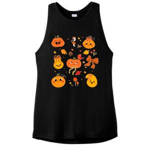 Cute Autumn Fall Pumpkins Ribbons Bows Ladies PosiCharge Tri-Blend Wicking Tank