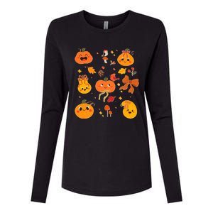 Cute Autumn Fall Pumpkins Ribbons Bows Womens Cotton Relaxed Long Sleeve T-Shirt