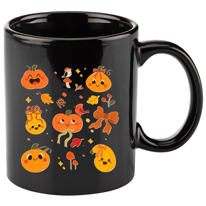 Cute Autumn Fall Pumpkins Ribbons Bows 11oz C Handle Ceramic Mug