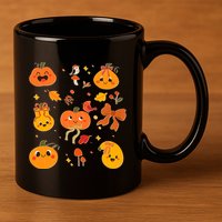 Cute Autumn Fall Pumpkins Ribbons Bows 11oz C Handle Ceramic Mug