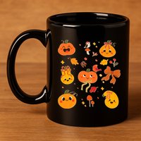 Cute Autumn Fall Pumpkins Ribbons Bows 11oz C Handle Ceramic Mug