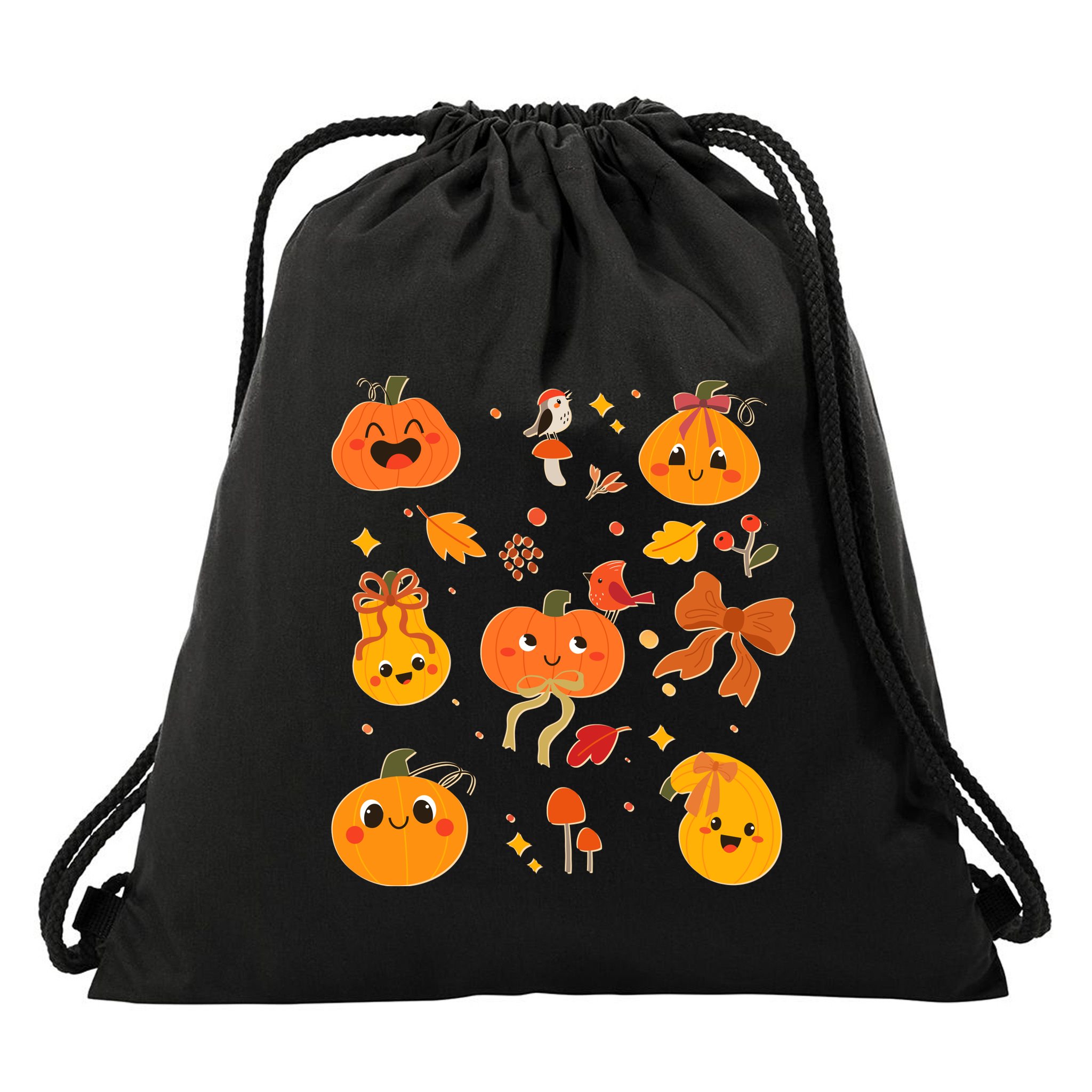 Cute Autumn Fall Pumpkins Ribbons Bows Drawstring Bag