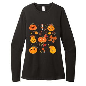 Cute Autumn Fall Pumpkins Ribbons Bows Womens CVC Long Sleeve Shirt