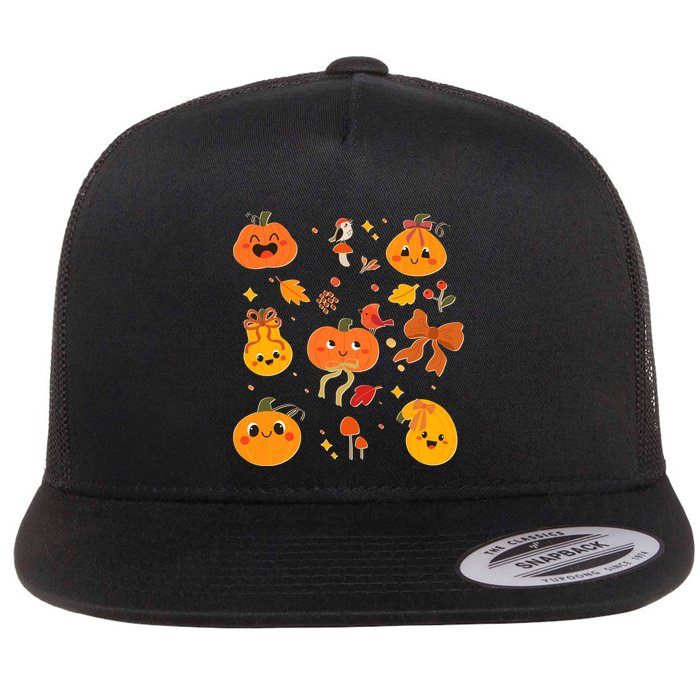 Cute Autumn Fall Pumpkins Ribbons Bows Flat Bill Trucker Hat