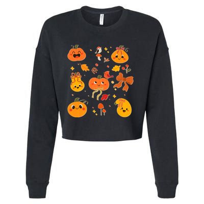 Cute Autumn Fall Pumpkins Ribbons Bows Cropped Pullover Crew
