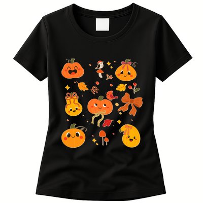 Cute Autumn Fall Pumpkins Ribbons Bows Womens T-Shirt