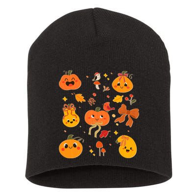 Cute Autumn Fall Pumpkins Ribbons Bows Short Acrylic Beanie