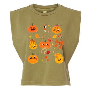 Cute Autumn Fall Pumpkins Ribbons Bows Garment-Dyed Women's Muscle Tee