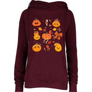 Cute Autumn Fall Pumpkins Ribbons Bows Womens Funnel Neck Pullover Hood