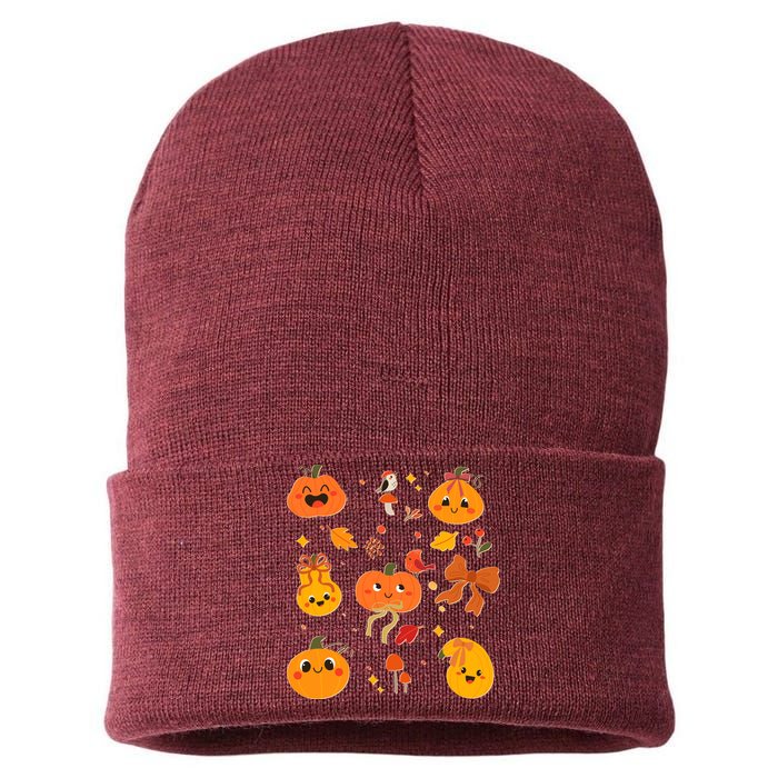 Cute Autumn Fall Pumpkins Ribbons Bows Sustainable Knit Beanie