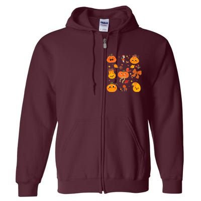 Cute Autumn Fall Pumpkins Ribbons Bows Full Zip Hoodie